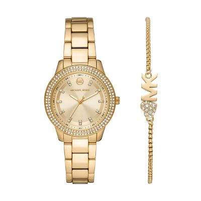 Michael Kors Tibby Three Hand Gold Tone Stainless Steel Watch