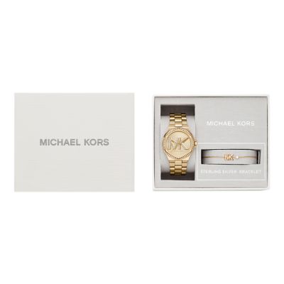 Michael Kors Lennox Three Hand Gold Tone Stainless Steel Watch and