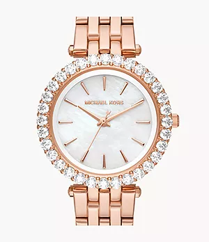 Michael Kors Darci Three-Hand Rose Gold-Tone Stainless Steel Watch and Steel Bracelet Set