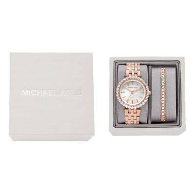 Michael Kors Darci Three-Hand Rose Gold-Tone Stainless Steel Watch and  Steel Bracelet Set - MK1064SET - Watch Station