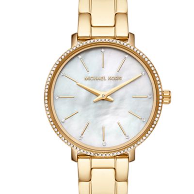 Michael Kors Pyper Two-Hand Gold-Tone Stainless Steel Watch and Earrings Set
