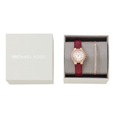 Michael Kors Camille Three-Hand Red Croco Leather Watch and