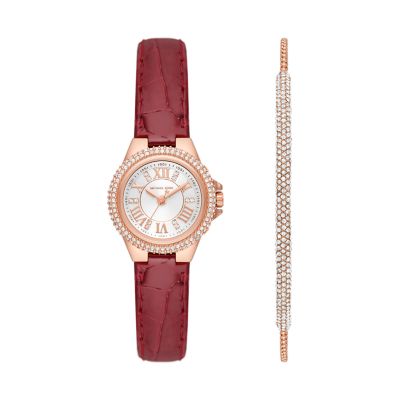 Michael Kors Camille Three-Hand Red Croco Leather Watch and