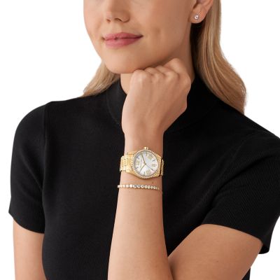 Michael Kors Lexington Three-Hand Gold-Tone Stainless Steel Watch