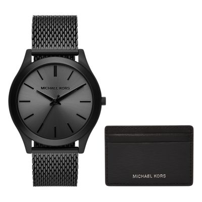 Michael Kors Runway Three-Hand Black Stainless Steel Mesh Watch