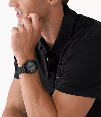 Michael Kors Runway Three-Hand Black Stainless Steel Mesh Watch and Wallet  Gift Set - MK1085SET - Watch Station