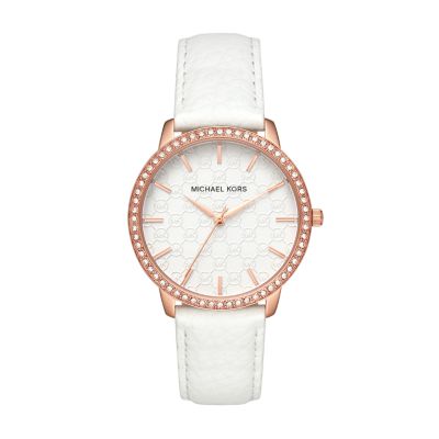 michael kors white leather watch