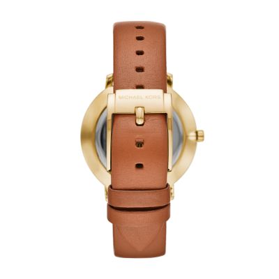 Michael Kors Women's Gold-tone And Luggage Leather Pyper Watch