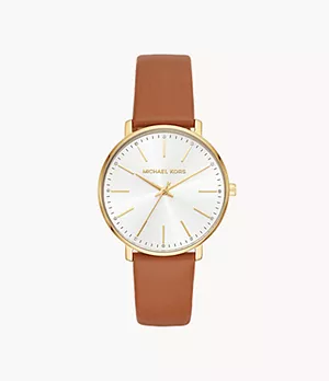 Michael Kors Women's Gold-tone And Luggage Leather Pyper Watch