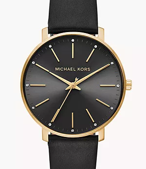 Michael Kors Women's Pyper Three-Hand Black Leather Watch