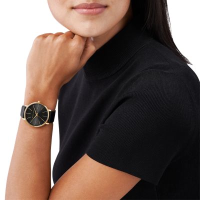 Michael Kors Women's Pyper Leather Strap Watch, Black MK2747