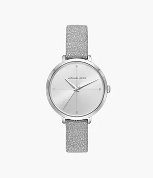 Michael Kors Women's Charley Three-Hand Silver Leather Watch
