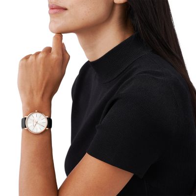 Montre Pyper de Michael Kors trois aiguilles en cuir noir pour