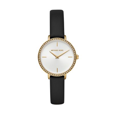 michael kors black leather watch womens