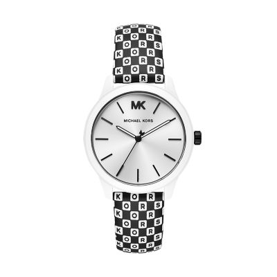 mk white watch women's