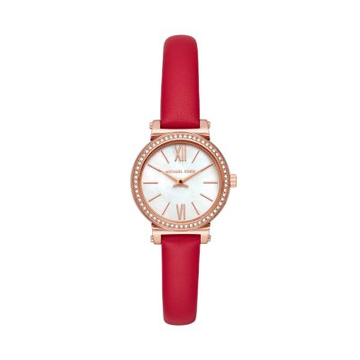 Michael kors women's leather on sale watch