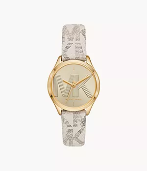 Michael Kors Women's Jaycie Three-Hand White Leather Watch
