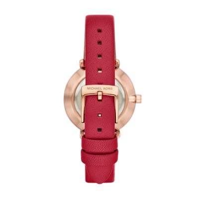 michael kors red leather watch