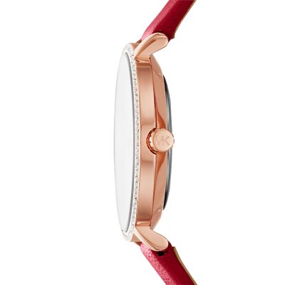 michael kors red leather watch