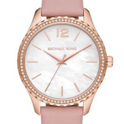 Montre Michael Kors Layton à trois aiguilles en cuir rose poudré