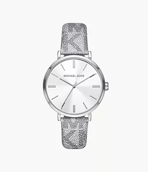 Michael Kors Addyson Three-Hand Metallic Silver PVC Watch
