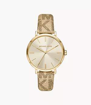 Michael Kors Addyson Three-Hand Metallic Gold PVC Watch