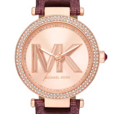 Montre à trois aiguilles en PVC couleur merlot Parker Michael Kors