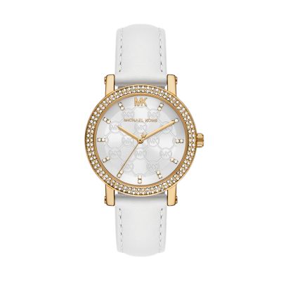 Michael Kors Three Hand White Leather Watch