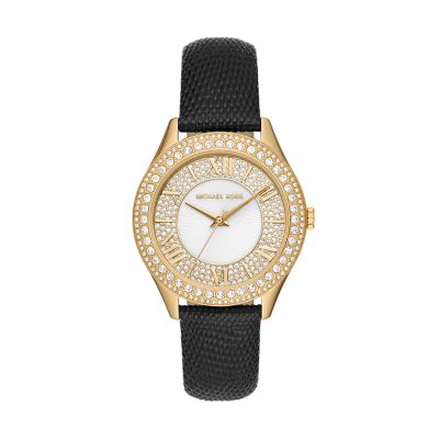 Michael Kors Harlowe Three-Hand Black Lizard Watch