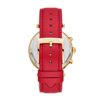 Michael kors watch red leather strap hotsell