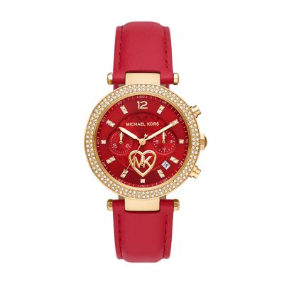 Michael kors red leather on sale watch