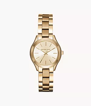 Michael Kors Mini Slim Runway Three-Hand Gold-Tone Stainless Steel Watch