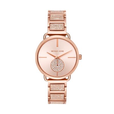 Michael Kors Ladies Portia Rose Gold tone And Pave Watch MK3853 Watch Station