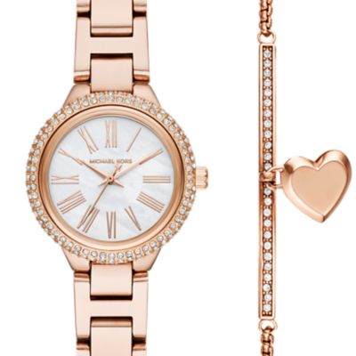 Michael Kors Taryn Three-Hand Rose Gold-Tone Stainless Steel Watch Set