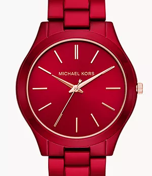 Michael Kors Women's Slim Runway Three-Hand Red-coated Steel Watch