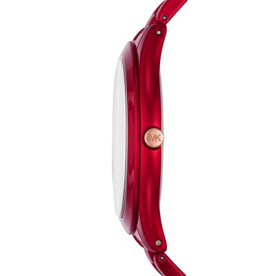 Montre Slim Runway Michael Kors a trois aiguilles en acier inoxydable enduit rouge pour femme MK3895 Watch Station