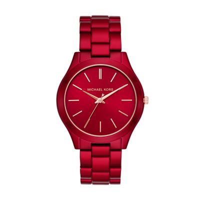 Michael Kors Women's Slim Runway Three-Hand Red-coated Steel Watch - MK3895  - Watch Station