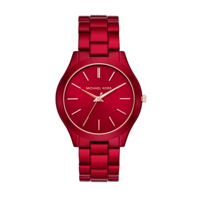 michael kors slim runway red watch