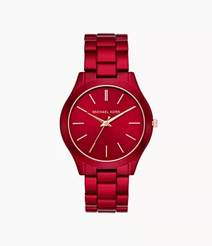 Michael Kors Women's Slim Runway Three-Hand Red-coated Steel Watch