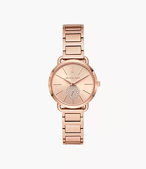 Michael Kors Women's Portia Three-Hand Rose Gold-Tone Stainless Steel Watch