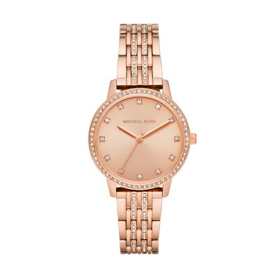 Michael Kors Women s Melissa Three Hand Rose Gold Tone Steel Watch