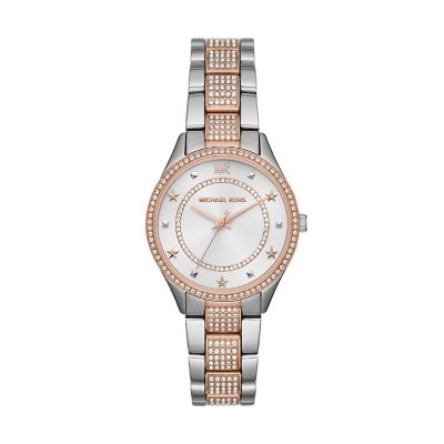 Montre Lauryn de Michael Kors a trois aiguilles en acier inoxydable dore rose pour femme MK3716 Watch Station