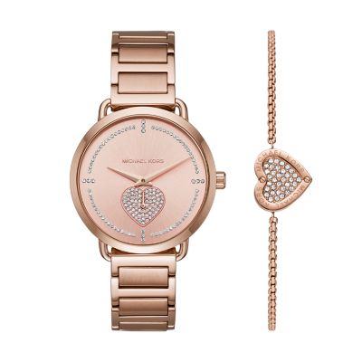 Michael Kors Women's Rose Gold-Tone Stainless Steel Watch and Gift Set - - Watch Station