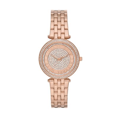 Michael Kors Darci Three Hand Rose Gold Tone Stainless Steel Watch