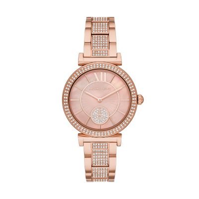 Michael Kors Abbey Three Hand Rose Gold Tone Stainless Steel Watch