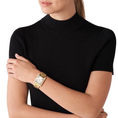 ⛔mk⛔ NEW Michael Kors Emery Leopard Glitz Gold Chain Watch MK7437
