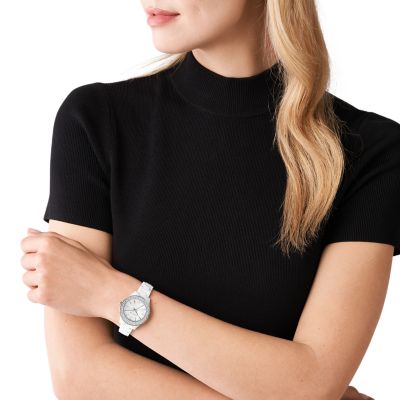 Michael kors white hot sale watch women's