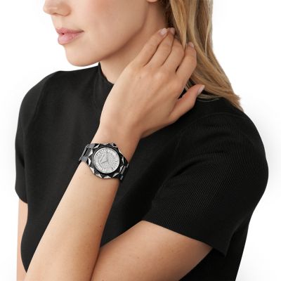 Michael Kors Raquel Three-Hand Black Stainless Steel Watch  
