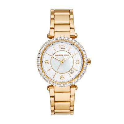 Michael Kors Parker Lux Gold Tone Steel Chrono Crystals Ladies Watch NIB  MK4693