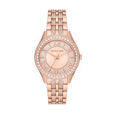 Michael Kors Harlowe Three-Hand Rose Gold-Tone Stainless Steel Watch